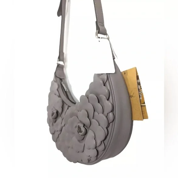 Patricia Nash Coley Floral Leather Crescent-Shaped Shoulder Hobo Bag-Stone-NWT - Picture 4 of 7